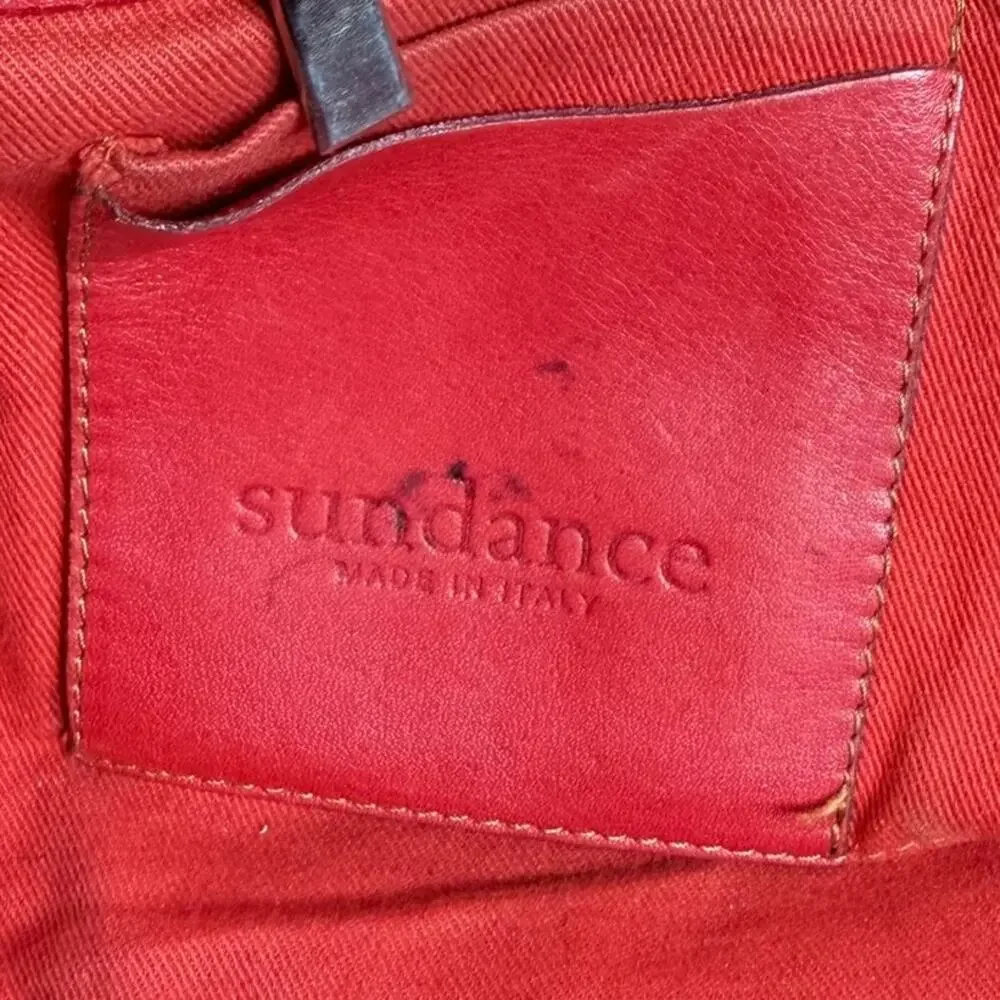 Vtg Sundance Perforated Leather Satchel Shoulder Bag Made in Italy Red & Tan Y2K